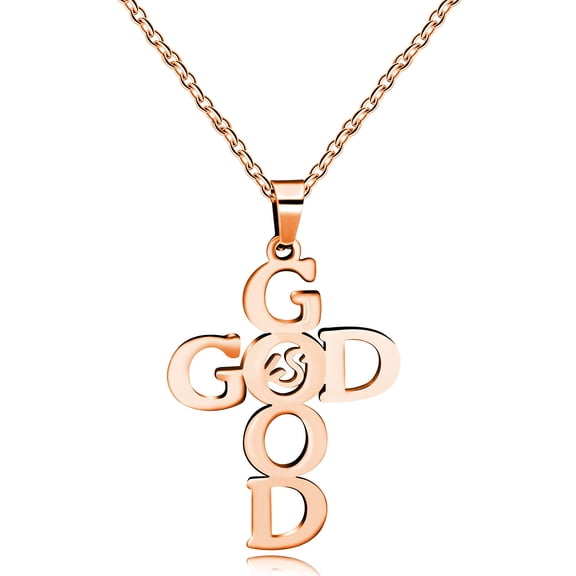 Uoveido Fashion Stainless Steel Initial Good God Cross Pendant Necklace Special Christian Jewelry Gifts (Rose gold)