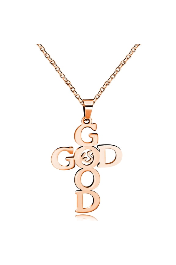 Uoveido Fashion Stainless Steel Initial Good God Cross Pendant Necklace Special Christian Jewelry Gifts (Rose gold)