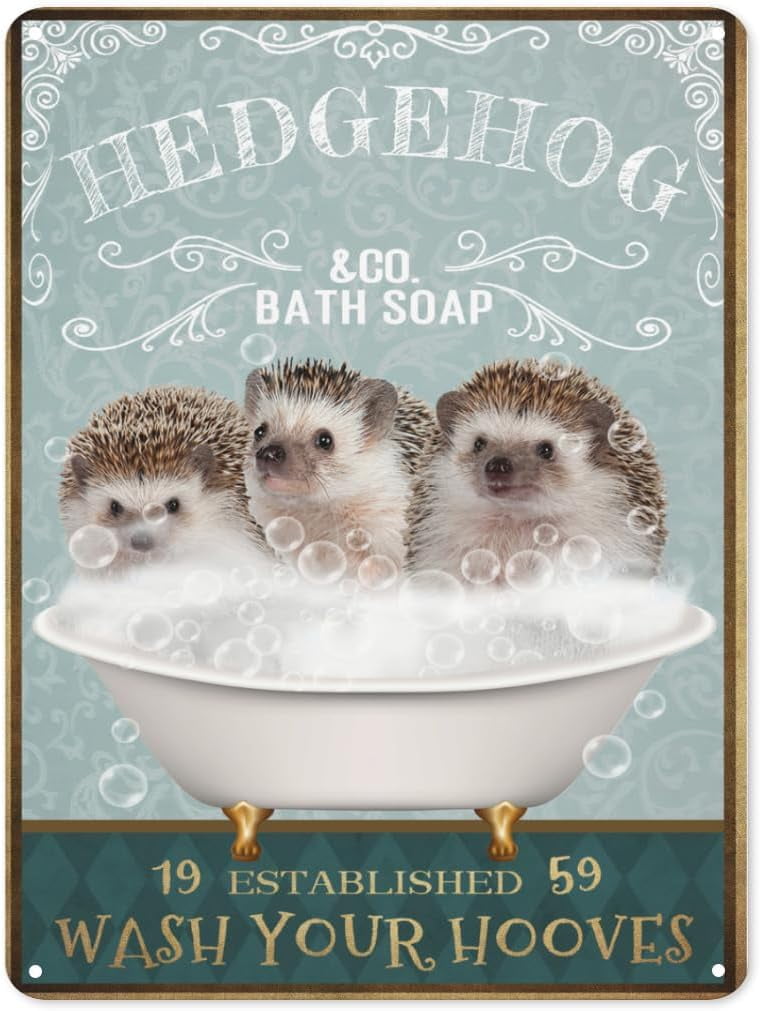 Uoyeqt Funny Animal Tin Sign Funny Hedgehog Metal Tin Sign Bathroom ...