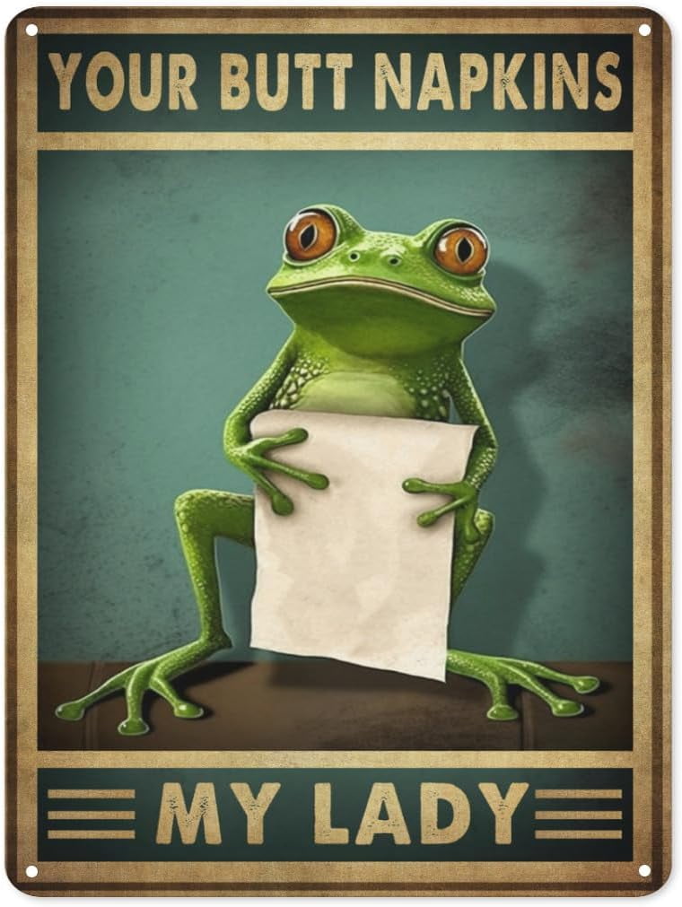 Uoyeqt Vintage Tin Sign Decor Funny Frog Your Napkin Retro Metal Sign ...
