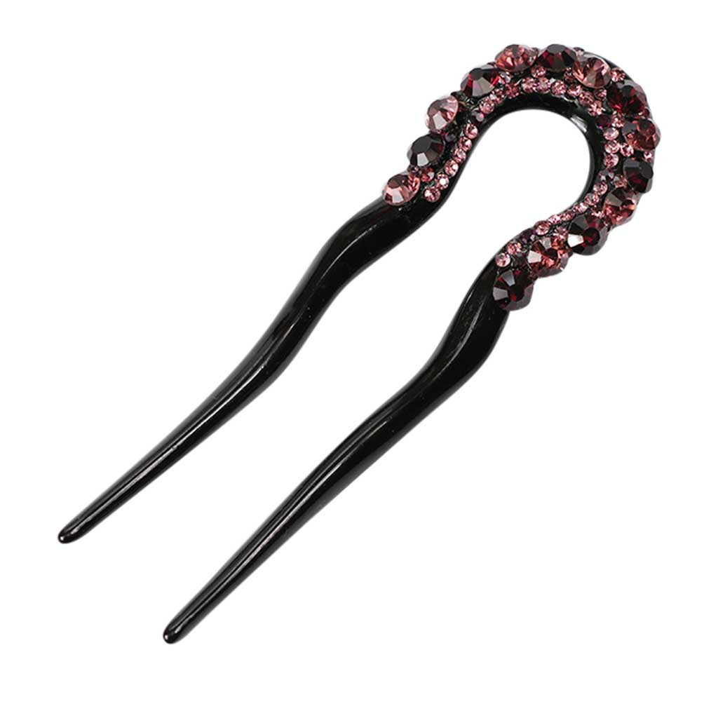 Uoyii Hair Clips UShape Crystal Rhinestone Double Prong Hair Pin Stick