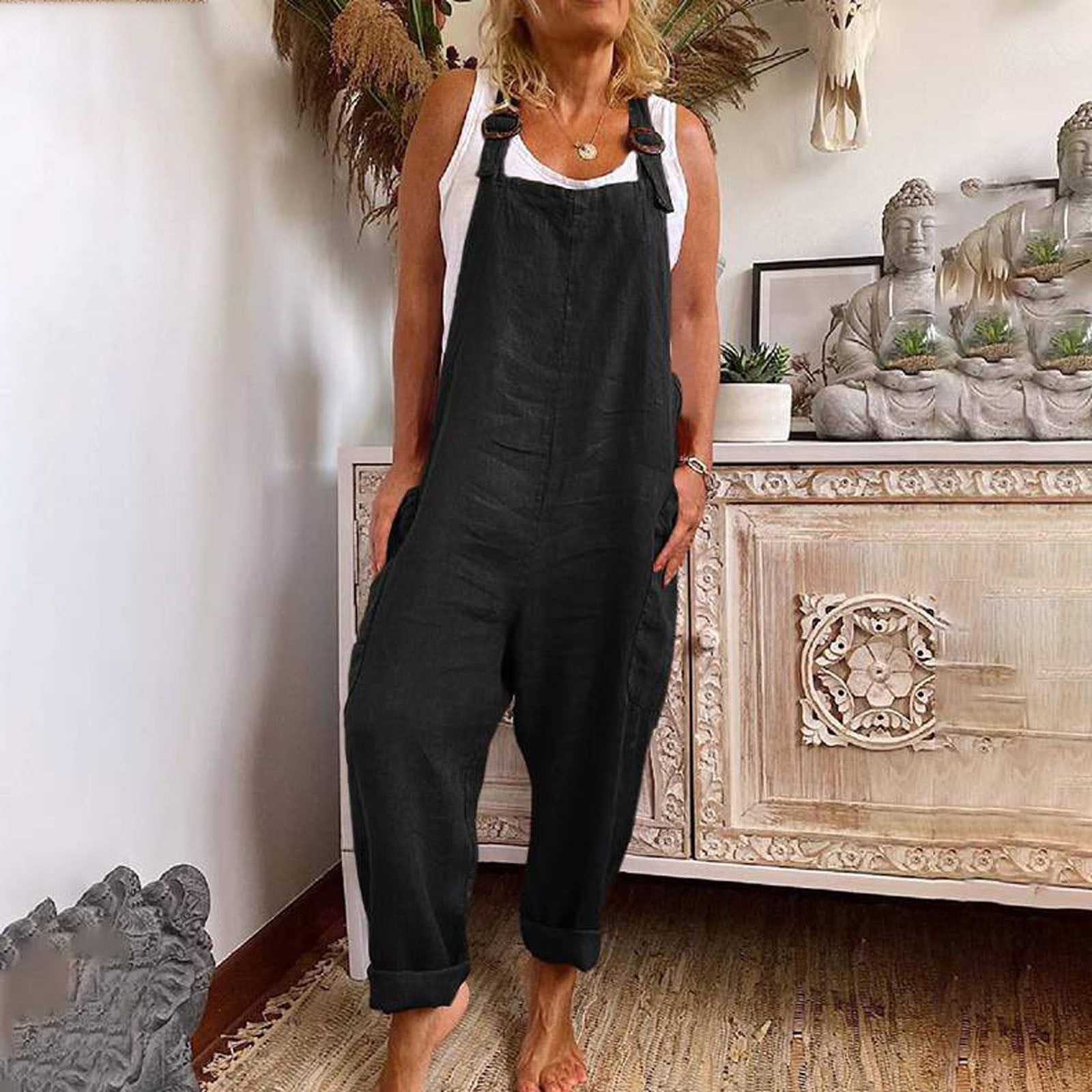 Up to 30% off Clearance! Summer Savings! Zanvin Rompers for Women,Summer Fashion Casual Solid Color Mesh Short Sleeve Wide Leg Trousers Jumpsuit,Black,XXL