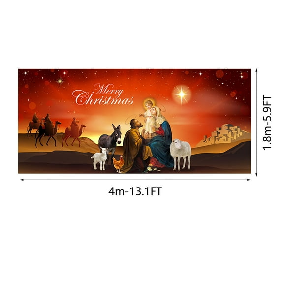 Up to 50% off! Christmas Banner Poster, 70.8x157 inch Large Merry Christmas Theme Background Wall Religious Pattern Hanging Blanket for Garage Door Courtyard Christmas Decorations Suit for Photo Booth