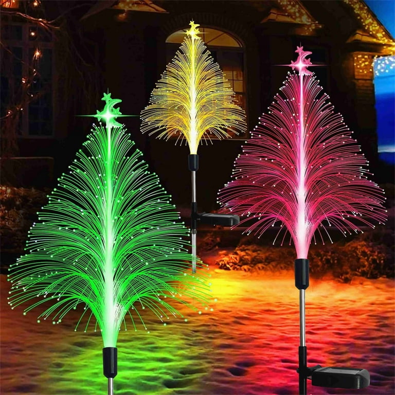 Up to 50 off LSLJS Christmas Solar Lights Outdoor 31.1 inch Christmas Tree Shaped Optical Fiber Night Lamp Solar Powered Waterproof 7 Color