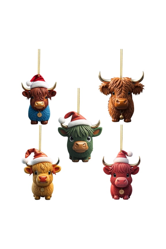 Up to 50% off! LSLJS Christmas Tree Hanging Ornaments,3.14 inch Acrylic Flat Cute Cow with Red Hat Pattern Pendant Car Rearview Mirror Pendants Xmas Baubles Christmas Decorations Christmas Gifts(5PCS)