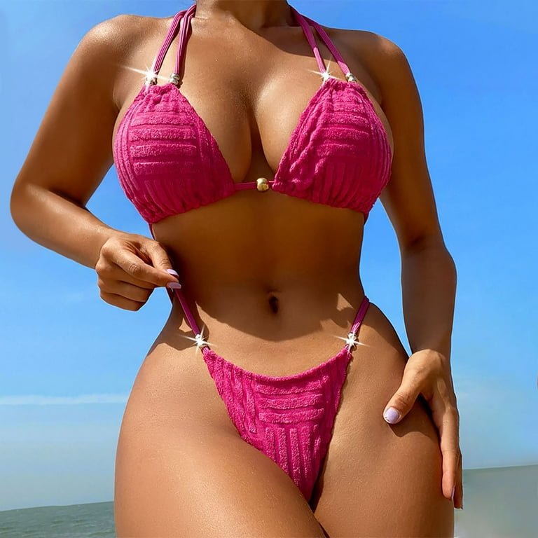 Up to 60% Off! pstuiky Bikini Sets for Women, Womens Swimsuits Sexy Thong Micro  Bikini Two Piece Sets Bathing Suit Color Block Bandeau Swim Top Lightening  Deals Hot Pink M #1 