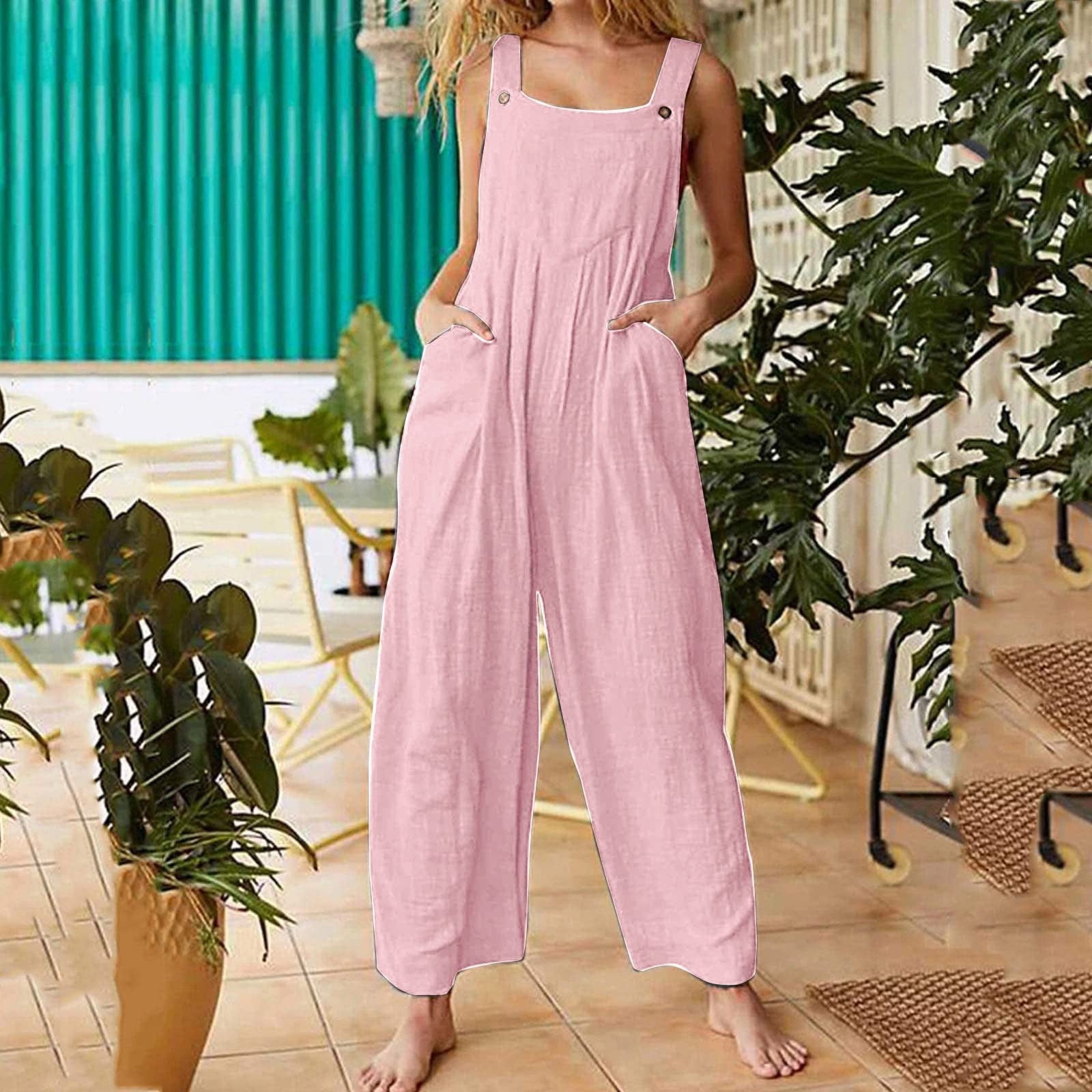 Don't Miss Out！ HIMIWAY Jumpsuits for Women Women's Jumpsuits Rompers &  Overalls Summer Plus Size V Neck Short Sleeve Pocket Knee Pocket Casual  Jumpsuit for Women Brown M - Walmart.com