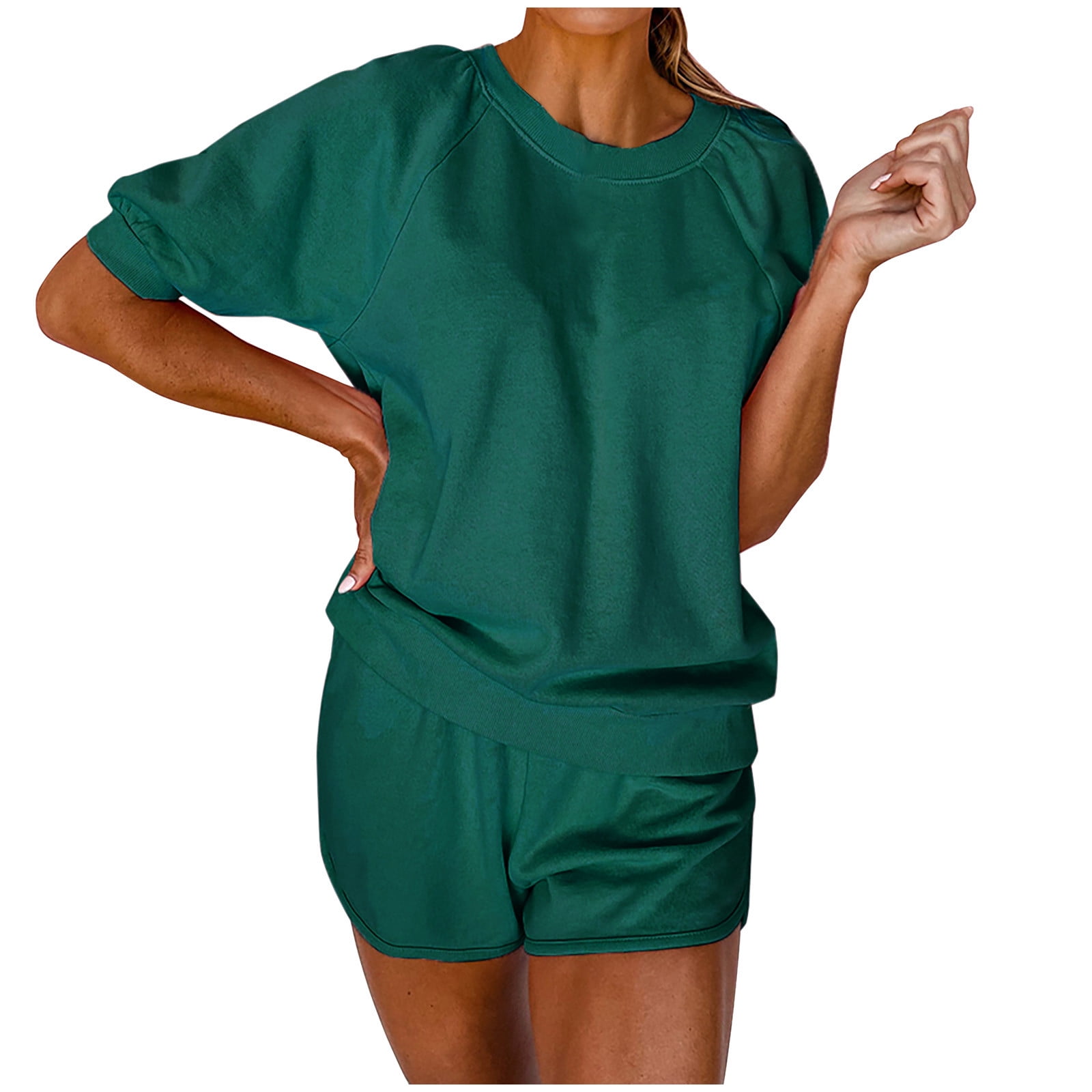 Up to 60% Off! pstuiky Two-Piece Set for Women,Women Short Sleeve V-Neck  T-Shirt and Shorts Basic 2-Piece Short Top Shorts Set Leisure Sales Today  Clearance Army Green L 