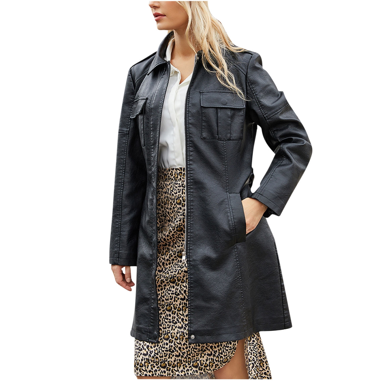 Up to 60 Off! pstuiky Womens Leather Jacket Women MidLength Leather