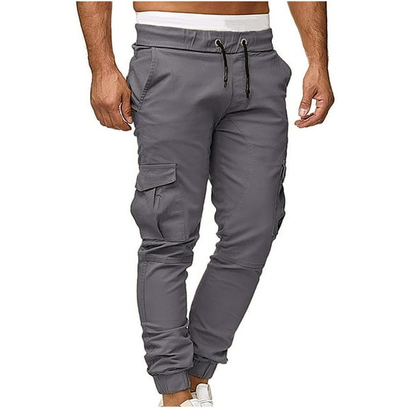 Up to 65% off Mens Trousers Slim Fit Bouquet Feet Slacks Elegant Drawstring Pants Trendy Pockets Trousers Solid Color Slacks Straight Leg Pants Cargo Trousers Training Slacks