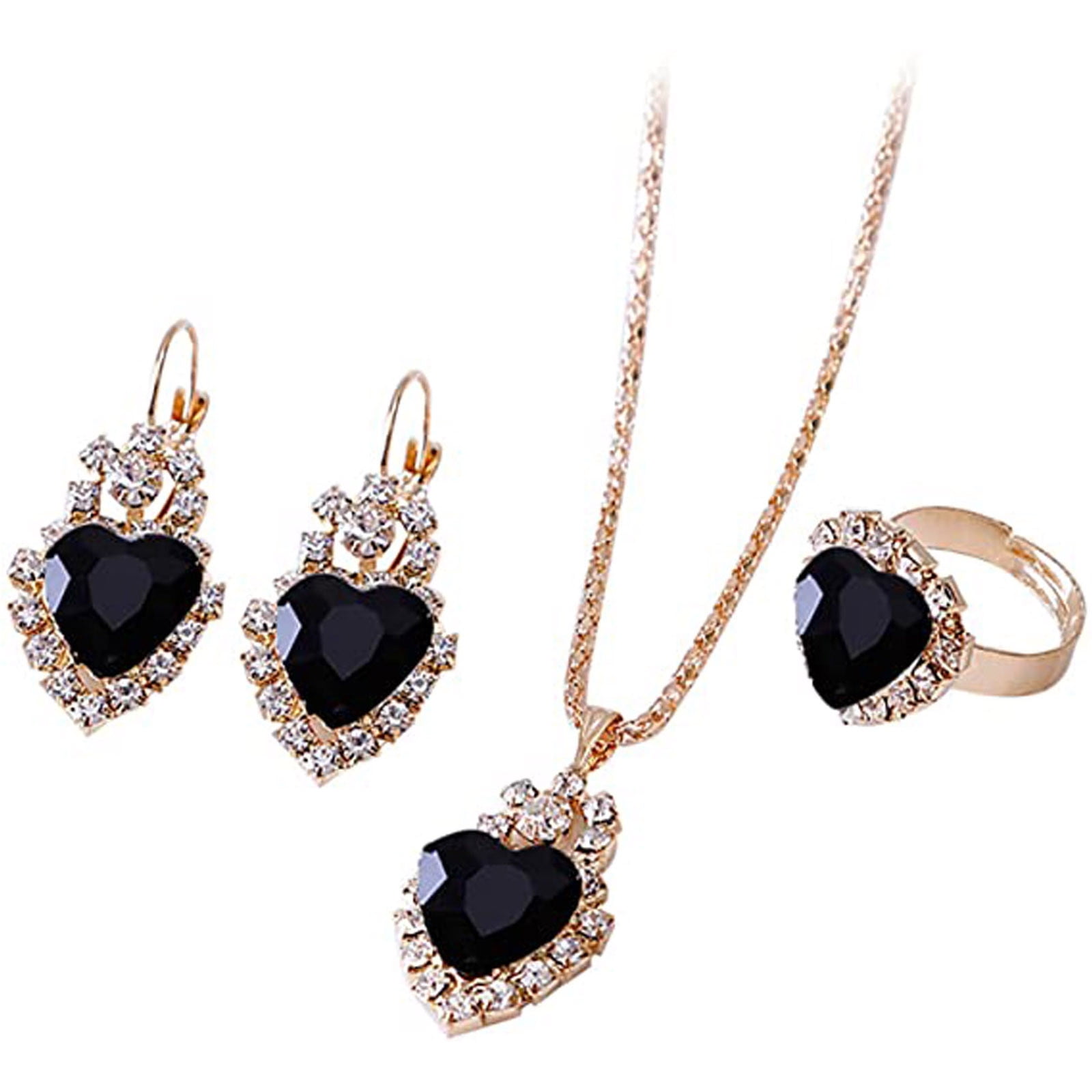 Uloveido Purple CZ Stone Diamond Bridal Jewelry Set Cheap Clip on Earrings  Necklace and Ring Size 8 for Girls T466 - Walmart.com