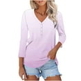 thumbnail image 1 of Up to 65% off! Womens' Fashion 3/4 Sleeve Plus Size Shirts Tops Spring And Summer Gradient Printed Top Collar Button Sexy Shirt 3/4 Sleeve Long Sleeve V Neck Top/Shirt, 1 of 7