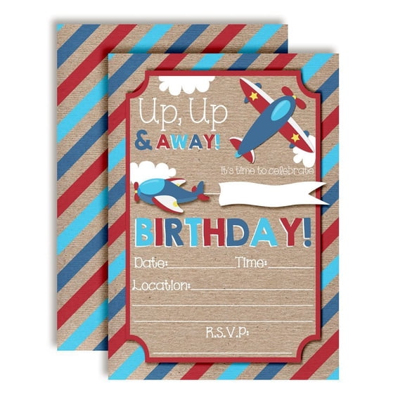 Up & Away Airplane Birthday Party Invitations