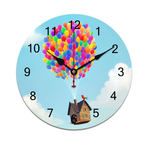 Up Balloons House Sky (1)-1 Bedroom Wall Clock Large Modern Kitchen Dinning Round Living Room Watch Home Decor 10in