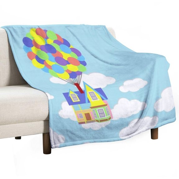 Up Balloons House Sky Flannel Blanket Lightweight Blanket for Couch Sofa Bed, Super Soft Cozy Print Warm Blanket