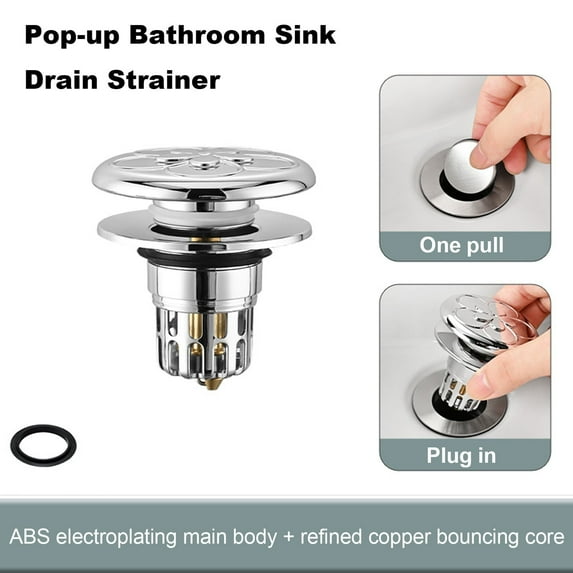 Up Bathtub Stopper Drain 2 In 1 Brass Core Hair Catcher Strainer Bathroom Easy Installation Brass Core Wash Basin Plug Drain For 1.3" To 1.57" Hole