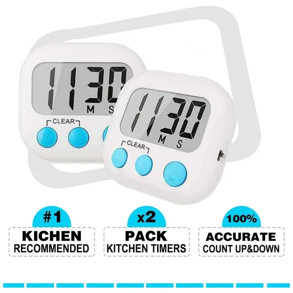 Up Cooking Timer Clock Loud Alarm 2 Pack Small Digital Kitchen Timer
