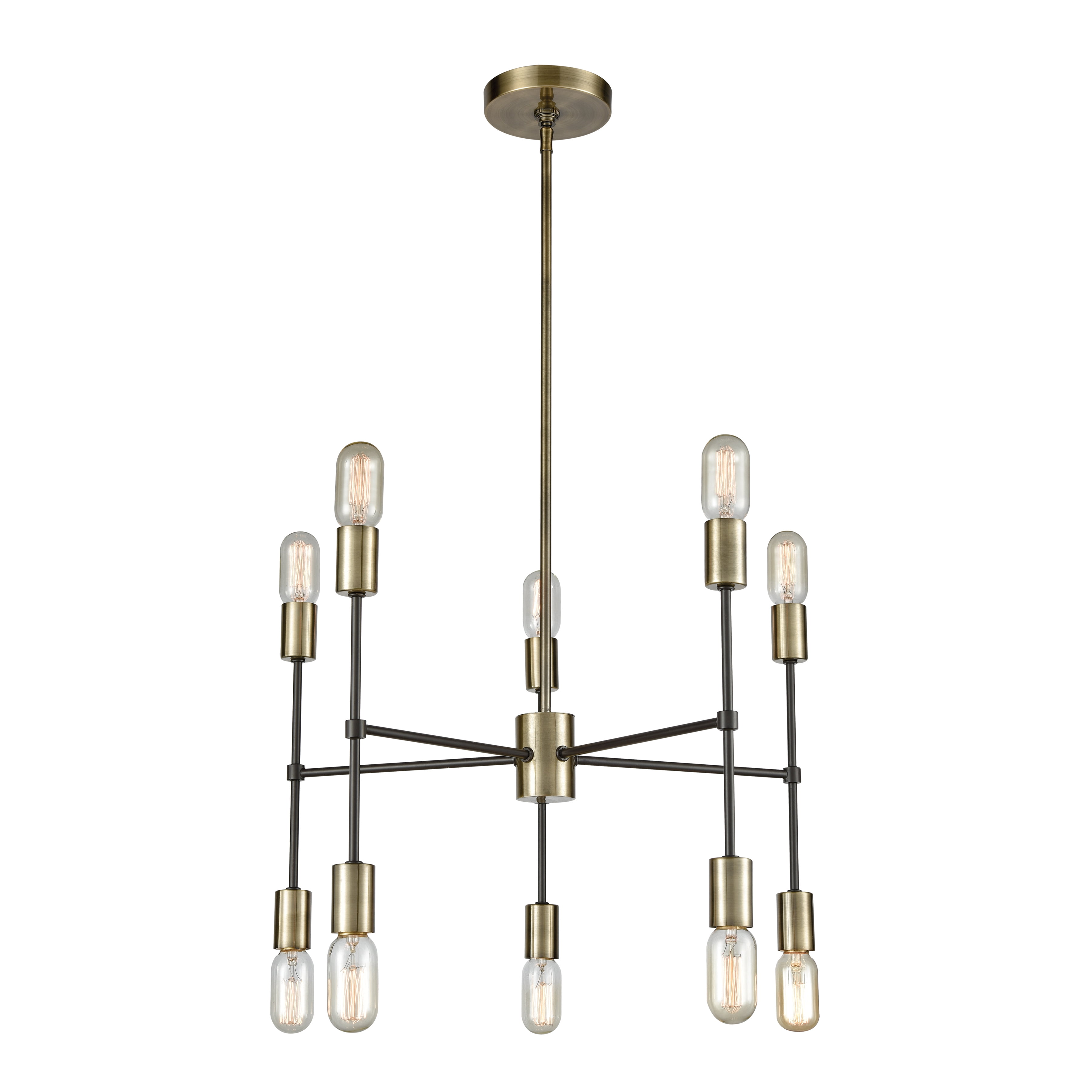 Antique Brass and Bronze 10-Light Metal Chandelier