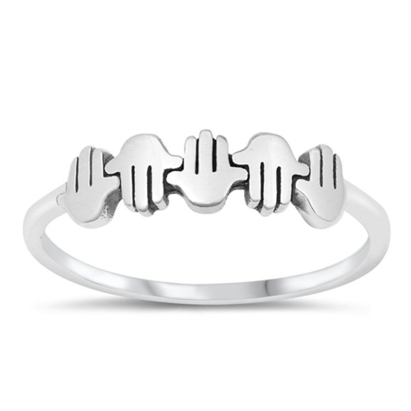 Up Down Hand Finger Ring High Five .925 Sterling Silver Band Jewelry Female Male Unisex Size 4