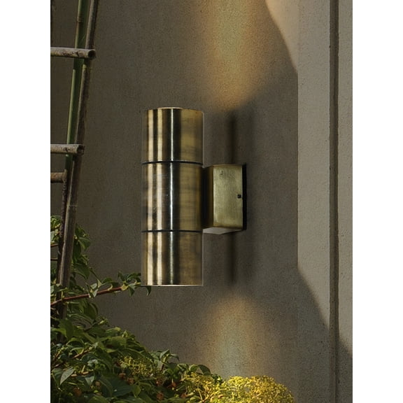 Up Down Outdoor Wall Sconce - Antique Brass Finish Aluminum Exterior Light, GU10 Socket, Transitional Style (4" x 7")