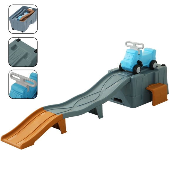 Up & Down Roller Coaster,Kids Ride On Toy,Toddler Push Car with Assembled Race Track & Storage Base Box, Indoor Outdoor Playset