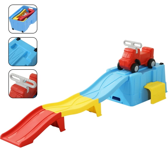 Up & Down Roller Coaster,Kids Ride On Toy,Toddler Push Car with Assembled Race Track & Storage Base Box, Indoor Outdoor Playset