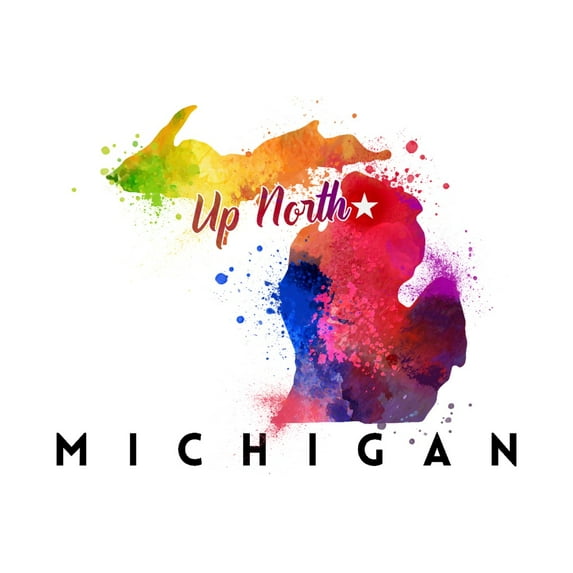 Up North, Michigan, State Abstract (24x36 Giclee Gallery Art Print, Vivid Textured Wall Decor)