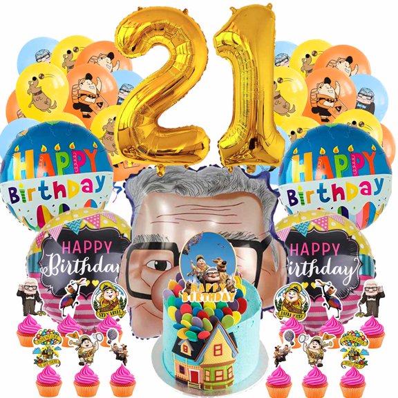 Up Party Supplies 21th Decor Kit Balloons Birthday Cake Topper Decorations