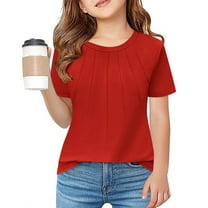 Up To $10Toddler Girl Outfits Sale Girls Pleated T-Shirts Kids Summer Short Sleeve Fashion Tees 3-14 Years Red 7 Years