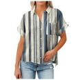 thumbnail image 1 of Up To 40% Off TMOYZQ Womens Striped Short Sleeve Button Down Shirts Lapel Collared V Neck Tunic Tops Dressy Casual Work Blouses with Pockets, 1 of 6