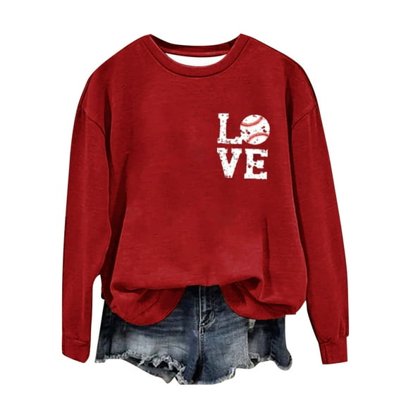 Up To 50% Off Black Sweatshirt Women Women's Baseball Print GameDay Crew Neck Multi Color Multi Size Crew Neck Hoodless Long Sleeve Sweatshirt