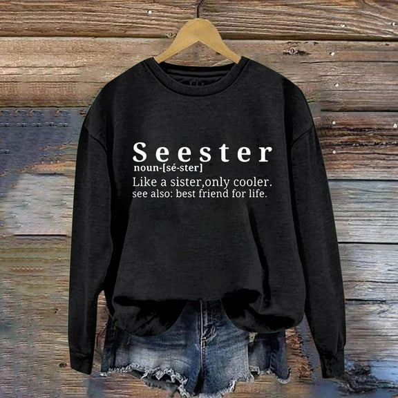 Up To 50% Off Black Sweatshirt Women Women's Solid Round Neck Long Sleeved Seester Letter Printed Hoodie