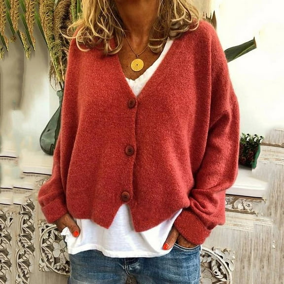 Up To 50% Off Cardigan Sweaters for Women Long Sleeve Women's Button Solid Knit Sweater Cardigan Long Sleeved Jacket Gift for Women