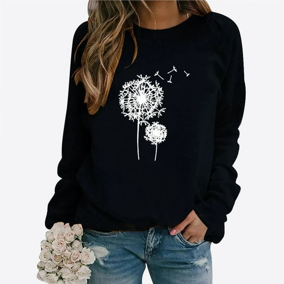 Up To 50% Off Crewneck Sweatshirts Women Women's Dandelion Print Casual Fashion Sweatshirt Top