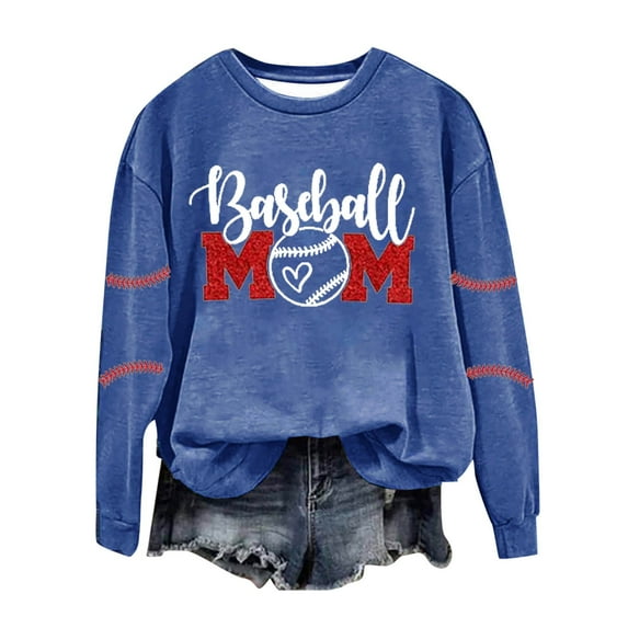 Up To 50% Off Fall Sweatshirts for Women Women's Baseball Printed Crew Neck Multi Color Multi Size Crew Neck Hoodless Long Sleeve Sweatshirt