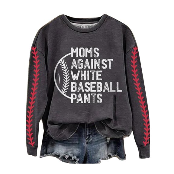 Up To 50% Off Graphic Sweatshirts for Women Women's Baseball Printed Crew Neck Multi Color Multi Size Crew Neck Hoodless Long Sleeve Sweatshirt