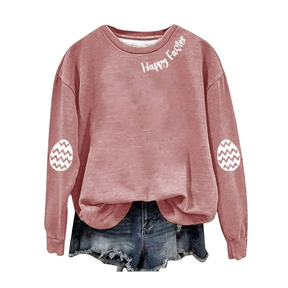 Up To 50% Off Oversized Sweatshirt for Women Women's Happy Easter English Printed Round Neck Long Sleeve Hooded Sweatshirt