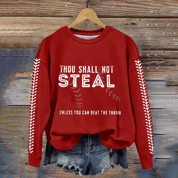 Up To 50% Off Sweatshirt for Women Retro Baseball Thou Shall Not Steal Unless You Can Beat The Throw Print Sweatshirt