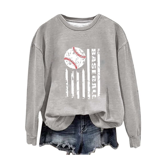 Up To 50% Off Women'S Sweatshirts Women's Baseball Printed Crew Neck Multi Color Multi Size Crew Neck Hoodless Long Sleeve Sweatshirt