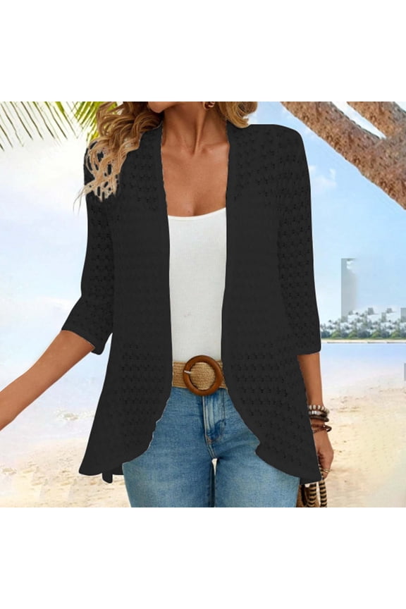Up To 50% Off Women's Cardigan Women's Autumn Patterned Lace Hollow Lace Solid Color Sleeved Cardigan