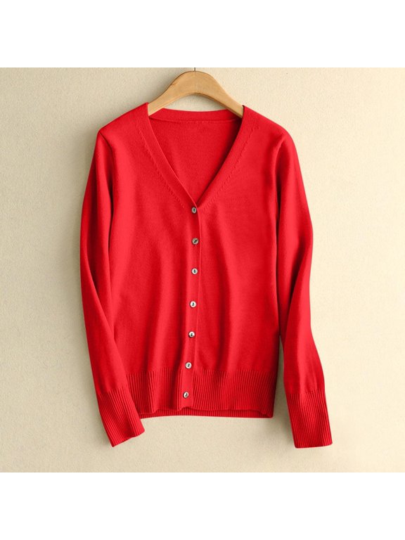 Up To 50% Off Women's Cardigan Womens Solid Button Down Long Sleeve Classic V Neck Knit Cardigan Sweater