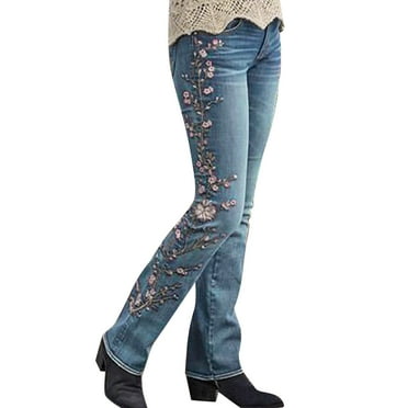 Up To 50% off Women's Jeans Women Retro High Waisted Micro Elastic Slim Embroidered Micro Jeans Women's Denim Casual Pants