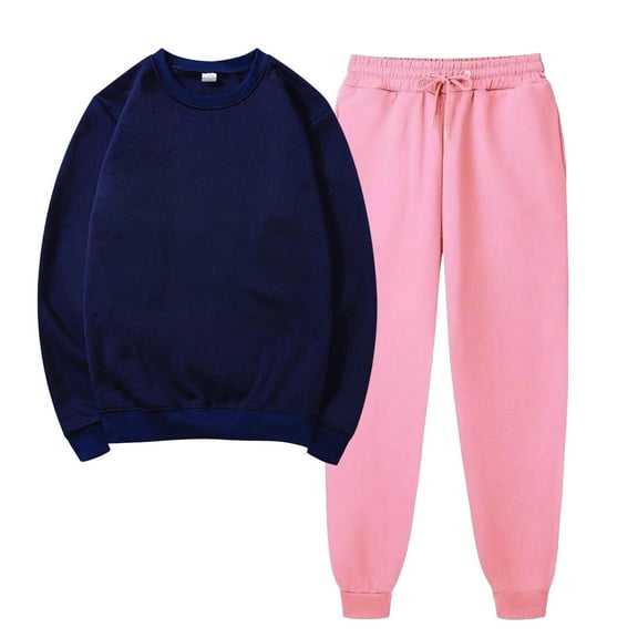 Autumn 2 Piece Sets for Women Plus Size Solid Color Round Neck Pullover Casual Sports Pants Sports Set