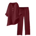 thumbnail image 1 of Autumn 2 Piece Sets for Women Plus Size Two Piece Solid Color Cotton And Linen Loose Casual Suit, 1 of 5