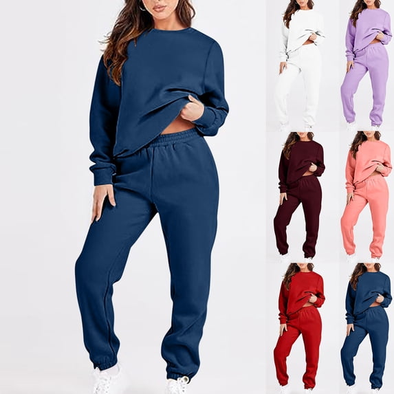 Autumn Two Piece Sets for Women Plus Size Casual Color Oversized Sleeve Sets Casual Tops And Pants 2 Piece Outfits Sweatsuit