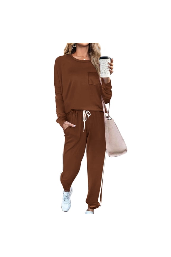 Autumn Two Piece Sets for Women Plus Size Two-piece Sets Solid Long Sleeve Round Neck Tops Shirt And Drawstring Long Pants Suit