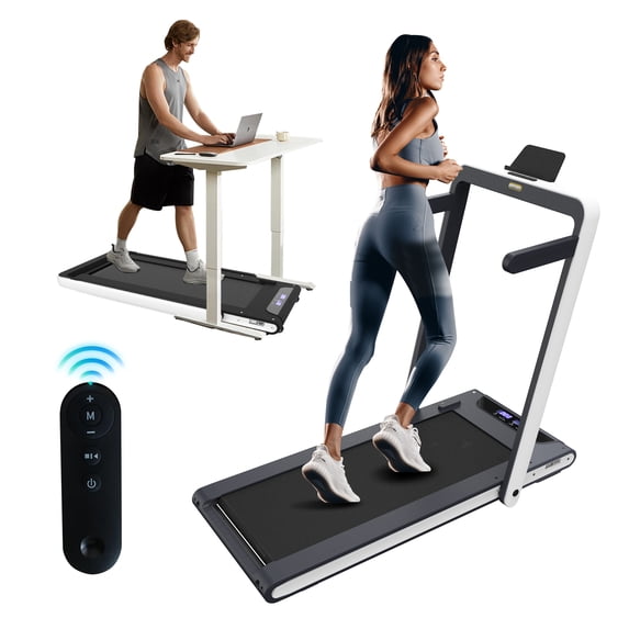 Up To 7.6MPH 2.25HP 2 in 1 Treadmill Jogging Folding Electric Treadmill Walking Jogging Machine for Home Office with Remote Control, White