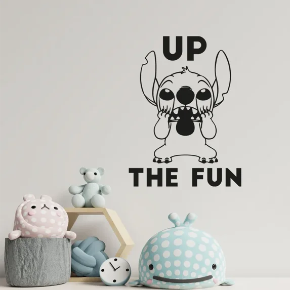 Up Trhe Fun Lilo and Stitch Cute Stitch Funny Face Play Time Stitch Happy Vinyl Wall Sticker Decal Art Décor Home Room Kids Room Boys Girls Room Lilo Stitch Living Room Decoration Size (20x14 inch)