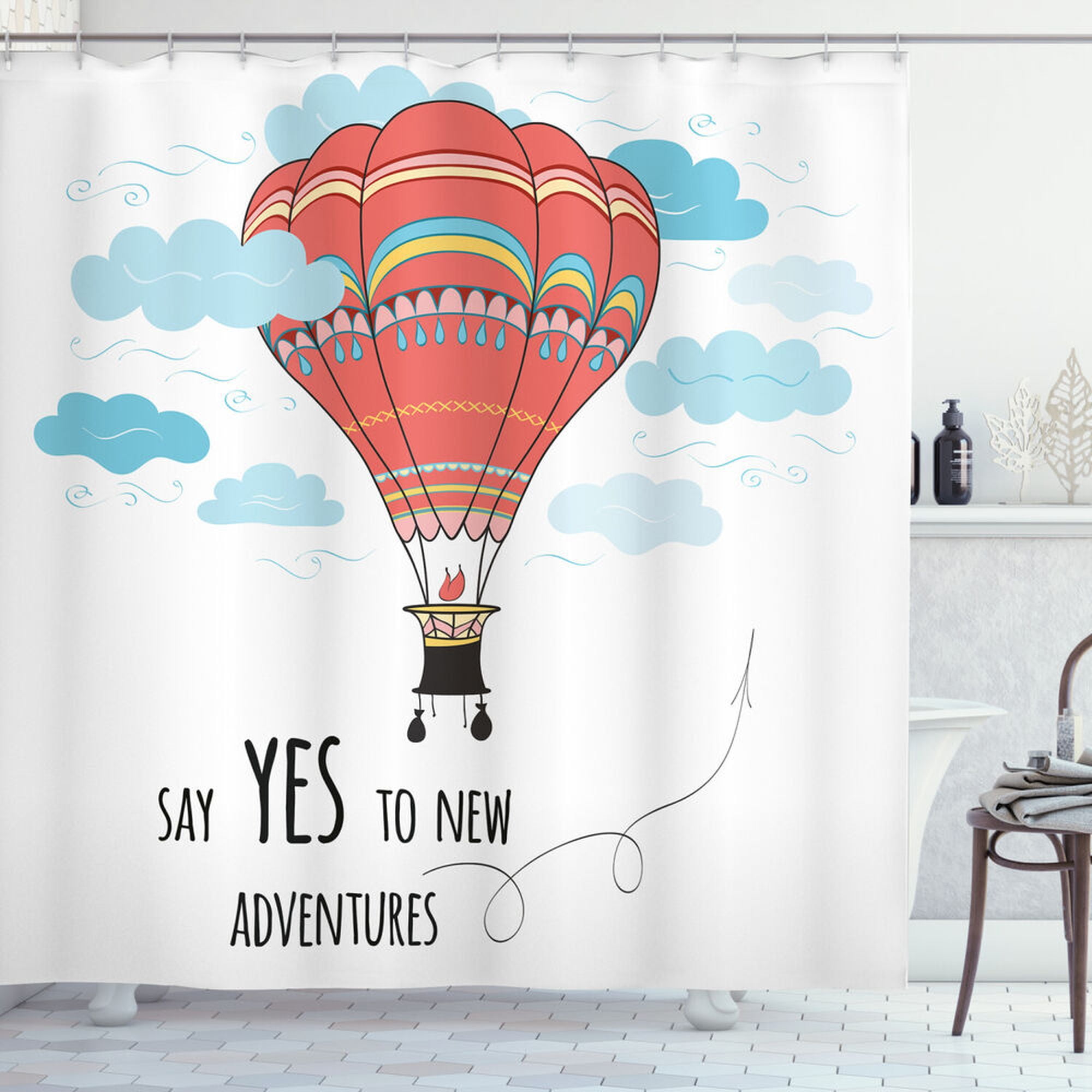 Up, Up, and Away Whimsical Hot Air Balloon Shower Curtain for Playful