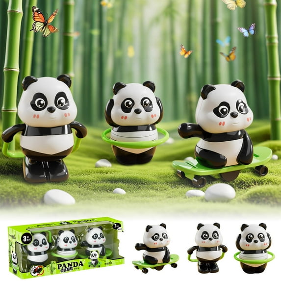 Up-Winding Sports Pandas Set, Scooter Hula Hoop Skip Rope Toy, Children's Educational Spring Panda Toys, Active Play, Motor Skill Development, Fun Outdoor Exercise Set